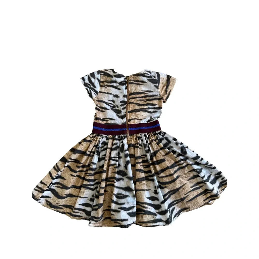 Molo Kids Candy Dress Wild Tiger Woven Animal Print Glitter Waistband 98 104